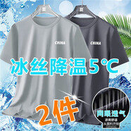 叄南冰絲短袖t恤男士夏季運動速干寬松大碼男裝休閑百搭體恤衫衣服男T 深灰+淺灰【兩件裝】 2XL