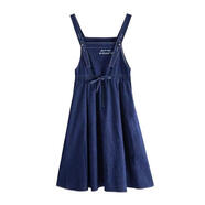 蘭威費雷新款少女夏季中學(xué)生牛仔連衣裙大童初中生中長(cháng)款收腰背帶裙女 深藍色背帶裙 S 70-90斤