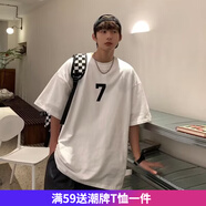 嘉曄短袖T恤新款圓領(lǐng)印花男女寬松ins休閑學(xué)生上衣港風(fēng)五分袖寬松短袖 kp2176白色 M