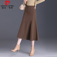 皮爾卡丹（pierre cardin）毛呢半身裙秋冬魚尾包臀裙女2024新款中長(zhǎng)款氣質(zhì)顯瘦半截高腰冬裙 咖色 M 2尺