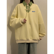 QGF美式Polo領(lǐng)衛(wèi)衣女春秋季新款韓版寬松學(xué)院風(fēng)百搭休閑潮牌上衣外套 HW116杏色 L