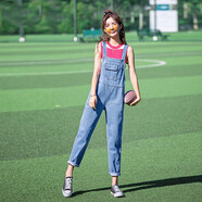 丹仔 牛仔背帶褲女泫雅風(fēng)2020年新款直筒韓版寬松可愛復(fù)古港味減齡日系 淺藍(lán)色 S