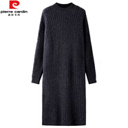 皮爾卡丹（pierre cardin）羊Y毛針織連衣裙法式復(fù)古高領(lǐng)麻花女秋冬寬松配大衣毛衣內(nèi)搭打底 黑色 XL 建議115-125斤