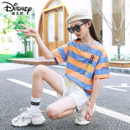 迪士尼（DISNEY）女童短袖套裝6中大童夏裝7兒童運動(dòng)寬松兩件套8女孩夏天衣服9歲12 藍橘色dognote 160碼建議身高1米5左右