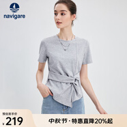 Navigare意大利小帆船顯瘦T恤女短袖圓領體恤衫休閑上衣不同批次隨機發(fā)貨 淺花灰 L