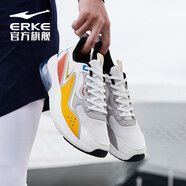 鴻星爾克（ERKE）跑步鞋男鞋耐磨防滑輕便回彈緩震時尚男士運動鞋緩震透氣跑鞋男鞋 微晶白/沙赭色 39