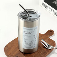 拜杰304不銹鋼咖啡杯杯子冰霸杯保冷杯保溫馬克杯水杯雙層帶吸管600ML