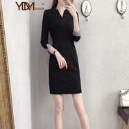 韻動(dòng)犸職業(yè)裝連衣裙女新款修身春秋款包臀裙工裝工作服原創(chuàng  )高端品牌女裝 黑色長(cháng)袖 S