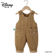 迪士尼（Disney）寶寶燈芯絨背帶褲2024春秋款1一3歲可愛男童女童嬰兒藍色條絨褲子 咖色 110可拆檔