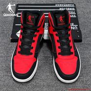 喬丹男鞋高幫板鞋男秋冬季新款皮面跑步鞋保暖休閑鞋學(xué)生運動(dòng)鞋子男士 黑色/極光紅 43