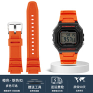 老皮匠 適配卡西歐W218H/AE-1200/SGW-300/400/MRW-200樹脂硅膠表帶 橙色-鋼色扣 18mm