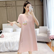 奧蜜雪 睡裙女夏季純棉短袖薄款睡衣裙可愛(ài)少女學(xué)生全棉夏天大碼家居服 22Q-1177粉兩只鼠裙 L（推薦105斤-120斤）