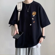 嘉曄短袖t恤男夏季薄款冰絲透氣男裝男士寬松上衣潮流半袖體恤衫衣服 T2289黑色 XL