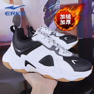 鴻星爾克（ERKE）女鞋跑步鞋冬季青少年保暖軟底運動(dòng)休閑戶(hù)外旅行女士慢跑鞋 正白/正黑 35