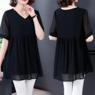 索宛亦（SUOWANYI）短袖上衣女2021夏季新款胖M大媽寬松遮肚洋氣中年喇叭袖小 圖片色 4XL 150-170斤