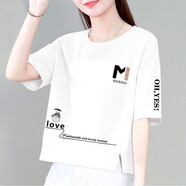 珞達達純棉短袖衛衣女新款韓版寬松短袖t恤短款上衣顯瘦百搭T恤衫 白色（LOVE) XL 建議115-130斤