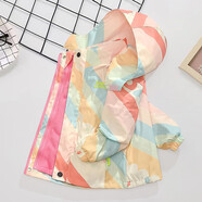 貝樂聰【三合一】童裝女童外套兒童衣服秋冬裝新款韓版可拆卸連帽子上衣 橘色彩虹+顆粒絨內(nèi)膽【51234】 170碼(建議身高160cm左右)