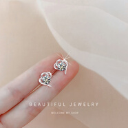 百年老鳯祥S999純銀耳釘女款耳環(huán)小眾簡(jiǎn)約氣質(zhì)耳墜耳飾送女友禮物 通體999純銀一對 送證書(shū) 閃