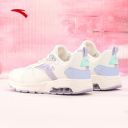 安踏運動(dòng)鞋休閑女鞋2022夏季女士皮網(wǎng)面防水跑步減震氣墊鞋 【皮面】象牙白/淡紫-4 7/38