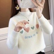 皮爾卡丹水貂絨毛衣女秋冬季2025新款套頭加絨加厚針織打底衫洋氣百搭上衣 白色 L 【105-115斤穿】