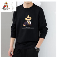 稻草人（MEXICAN）男士長(cháng)袖t恤棉T圓領(lǐng)春秋季寬松休閑潮牌上衣內搭打底衫潮牌T體恤 黑色 L (55-65公斤)