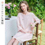 美標七分袖純棉睡裙女夏新中式連衣裙中國風(fēng)雙層棉紗全棉可外穿家居服 干枯玫瑰 L (165/88A)