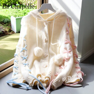 拉夏貝爾（La Chapelle）連帽中長(zhǎng)款毛衣外套女寬松慵懶風(fēng)秋季日系加厚系帶針織衫開(kāi)衫 純100自動(dòng)發(fā)熱米白色 收藏店鋪優(yōu)先發(fā)貨 純100自動(dòng)發(fā)熱S 【90斤以下】