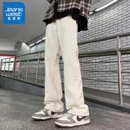 真維斯（Jeanswest）牛仔褲男2025夏季新款修身黑色vibe美式高街褲子復(fù)古微喇叭長褲子 D023米白 小微喇型 L