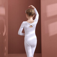 賓娜詩(shī)（binnashi）兒童舞蹈服寶藍春秋長(cháng)袖女童芭蕾舞蹈裙新款開(kāi)檔小女孩連體中國舞 白色長(cháng)袖衣服 120尺碼