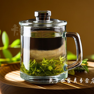 喜碧家用耐熱玻璃杯帶把水杯客廳泡茶杯綠茶杯加厚杯子 加厚耐熱380ml+玻璃蓋-喜碧