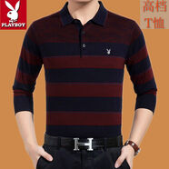 花花公子針織衫春秋季中老年男士翻領(lǐng)寬松長(cháng)袖T恤打底衫大碼爸爸裝百搭 813酒紅[高檔] 165建議100-120斤