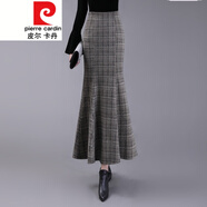 皮爾卡丹（pierre cardin）格子半身長(zhǎng)裙女春秋長(zhǎng)裙中年針織毛呢臀裙魚尾裙半身裙針織 馬賽格咖 M