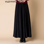 vuzrmm輕奢女裝秋冬民族風(fēng)復(fù)古高腰半身裙大擺長款舞裙子松緊腰長裙女 黑色 S1.8-1.9尺長度85厘米