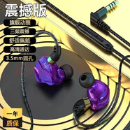 浪魄有線耳機入耳式運動跑步吃雞游戲音樂HIFI動圈低音降噪Type-C圓孔電腦帶麥耳塞華為蘋果手機適用 【炫彩紫】3.5mm圓孔S16