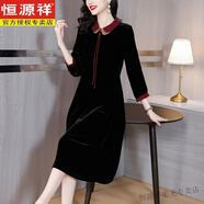 恒源祥金絲絨連衣裙女高貴洋氣連衣裙春秋新款真絲氣質(zhì)大尺碼中長裙 紅色 4XL