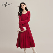 伊芙麗圓領(lǐng)氣質(zhì)女主范法式赫本風(fēng)小黑裙針織連衣裙女2023秋裝新款 紅色 S 155/80A