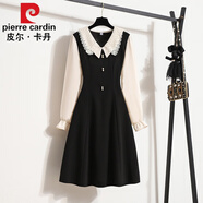 皮爾卡丹（pierre cardin）感連衣裙女氣質(zhì)小香風(fēng)法式小個(gè)子a字裙子2023新款春秋季 黑色 XL 120-140斤