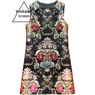 SHIROMA 女裝復(fù)古提花背心裙重工釘珠顯瘦連衣裙 黑色-輕奢品質(zhì) S