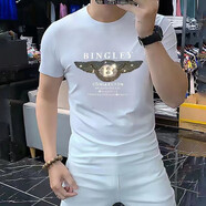 匡都（KRDUGBR）香港潮牌短袖T恤男輕奢夏季男裝燙鉆印花圓領(lǐng)半袖打底衫冰絲免燙 白色A60 XL 【125-140斤】