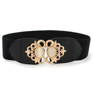 青衣麻相松緊腰帶女士寬腰封裝飾皮帶寬版束腰百搭修身彈力黑色百搭配裙子 腰帶：苗眼【EL24】黑色