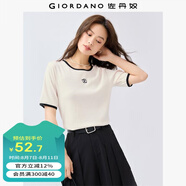 佐丹奴短袖T恤女新款彈力字母刺繡減齡撞色邊圓領(lǐng)體恤衫13325242 02銀耳露杏 L
