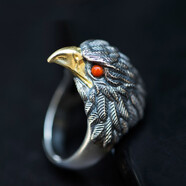 麥嘟嘟手工S925銀戒指老鷹指環(huán)男女霸氣個(gè)性時(shí)尚開(kāi)口戒指環(huán)情侶對戒 南紅款