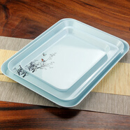 KORDCO歐式長(zhǎng)方形托盤塑料茶盤簡(jiǎn)約密胺托盤創(chuàng)意杯盤水果托盤客廳收納盤 玉石色喜上梅梢 1個(gè) 中號(hào)35cm*25cm*2.3cm