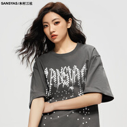 木村三社SANSYAS 星星簡約LOGO短袖男潮牌潮流夏季純棉體恤t恤 深灰色 M