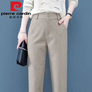 皮爾卡丹（pierre cardin）毛呢褲子女秋冬季新款休閑女褲寬松蘿卜哈倫褲加絨煙管長褲子 卡其色長/褲 S 90斤內(nèi)
