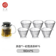阿德利亞（ADERIA） 日本進口石塚硝子手工威士忌玻璃杯日式錘紋杯酒杯啤酒初雪水杯 500ml芬倫茶壺+茶杯 180ml 6個