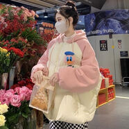 詩威琪 冬季甜美棉服女韓版愛心刺繡寬松學生減齡加厚棉襖外套 杏粉色 S（90內）