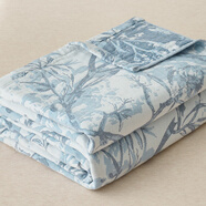 古萊登（GULAIDENG）夏季純棉紗布毛巾被辦公室午睡空調毯子床上用毛毯夏涼被沙發(fā)蓋毯 心動(dòng)繁花-天藍【全棉面料  親膚 150x200cm【可鋪可蓋 多功能使用