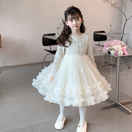 安妮優(yōu)兒女童連衣裙春秋2025新款洋氣兒童裙子小女孩衣服小香風(fēng)秋款公主裙 杏色棉里 150