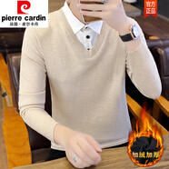 皮爾卡丹（pierre cardin）襯.衣領(lǐng)假領(lǐng)男士毛衣潮韓版休閑秋冬針織加絨加厚款假兩件羊.毛衫 C02加絨卡其色 XL